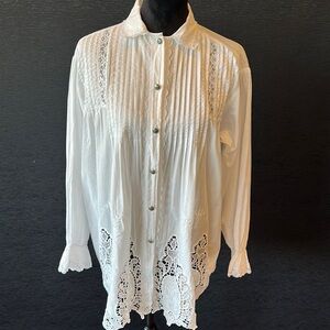 Tasha Polizzi White Button Down Lace Shirt